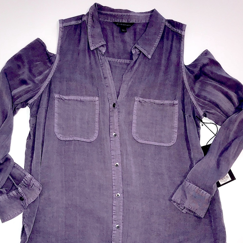 Rock & Republic Purple Cold-Shoulder Button Up S:L